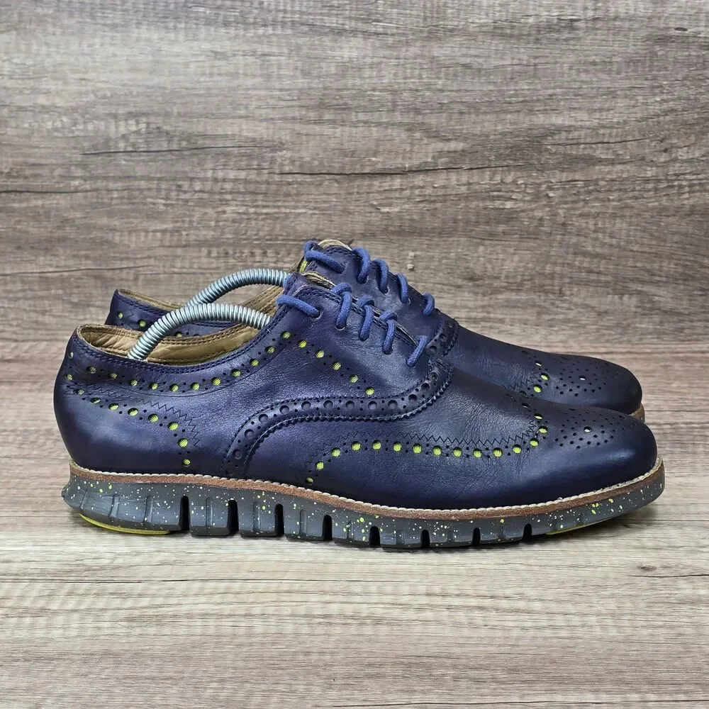 Cole Haan ZeroGrand Men's Sz 10.5M Navy Blue Yellow Wingtip Oxford Shoes C13678